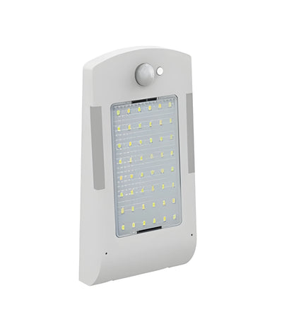 Solar-powered outdoor garden light with motion sensor in black or white with wall mount or pole options