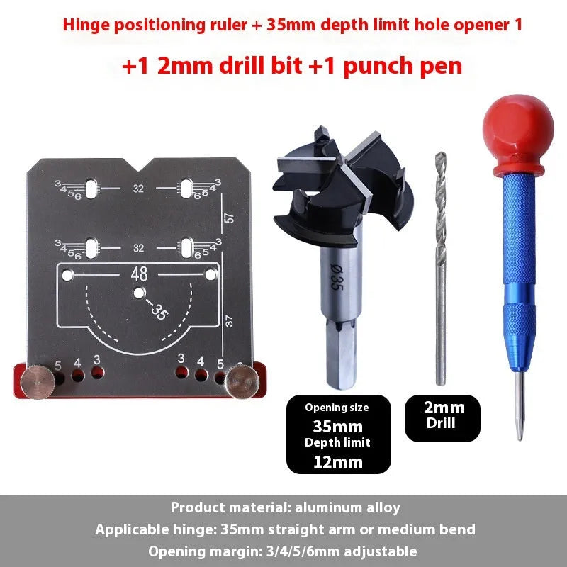 35mm adjustable hinge positioning ruler with hard alloy blade for cabinet door installation.
