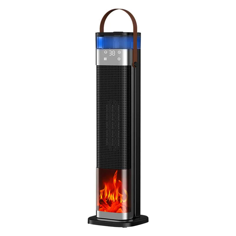 Intelligent vertical heater with humidification function, remote control, and compact design measuring 16x16x52.6 cm