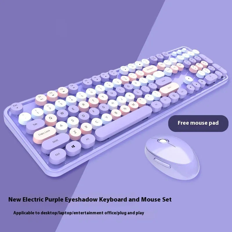 Purple mixed colour wireless keyboard and mouse set with USB receiver for computers