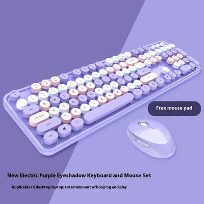 Purple mixed colour wireless keyboard and mouse set with USB receiver for computers