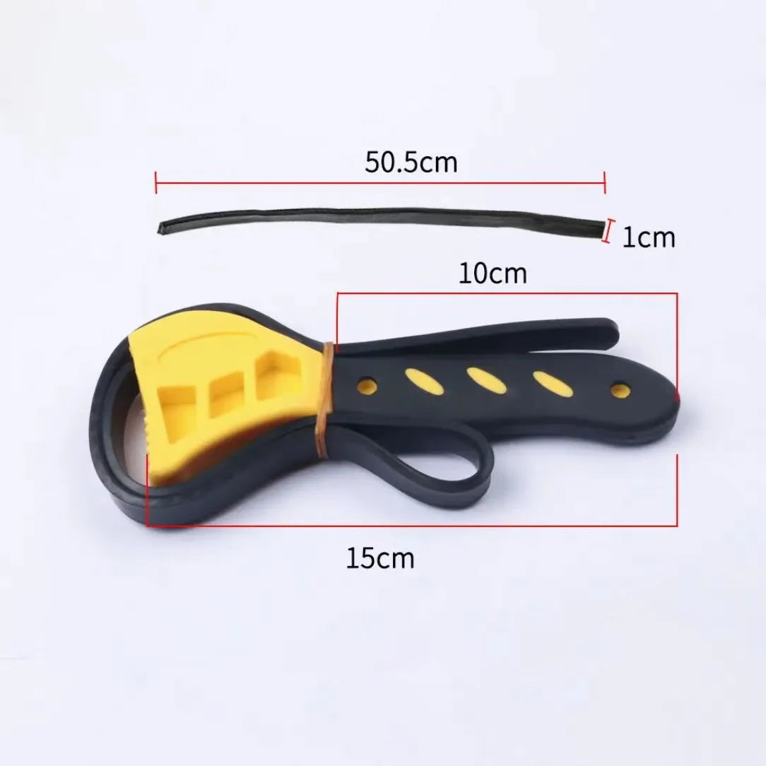 Adjustable rubber strap wrench showing phosphated finish and 21.5cm length with measurement scale