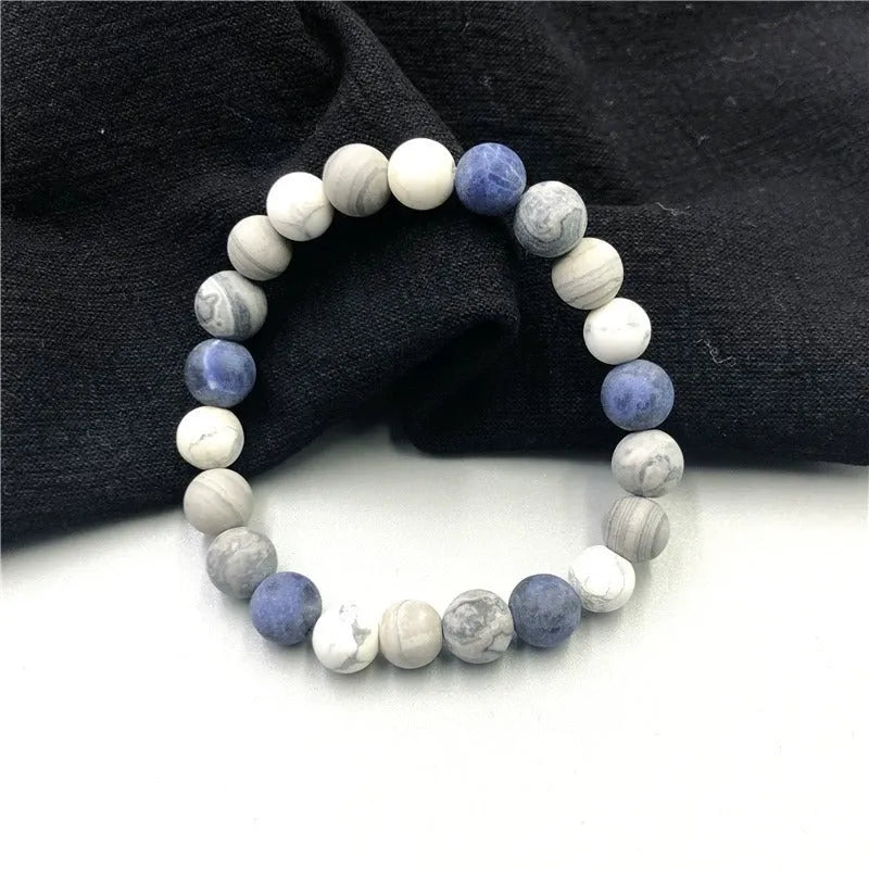Handmade unisex planet stone beaded bracelet with U-shaped starry design, available in 8mm, 10mm, 12mm or single bead.