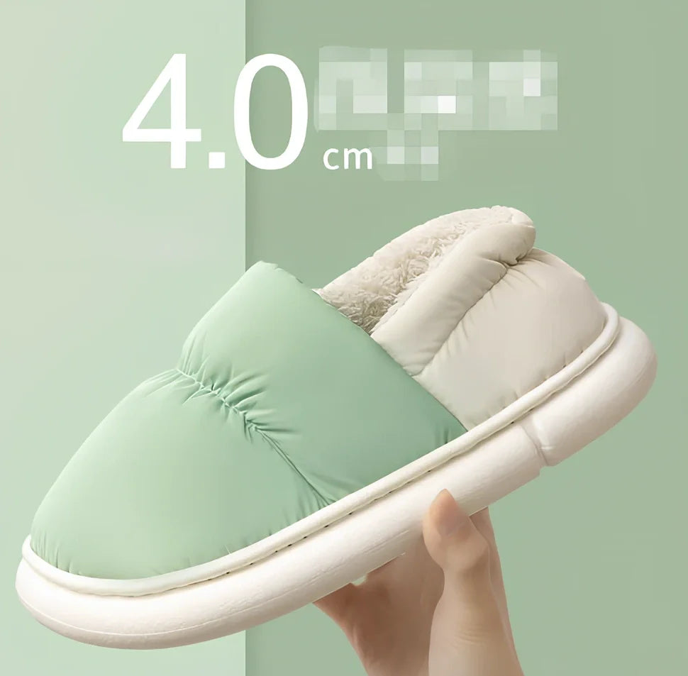 Cotton slippers with flannel uppers, artificial wool lining, and 3.5cm flat EVA soles