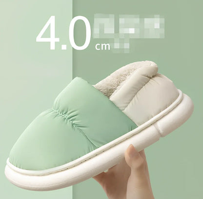 Cotton slippers with flannel uppers, artificial wool lining, and 3.5cm flat EVA soles