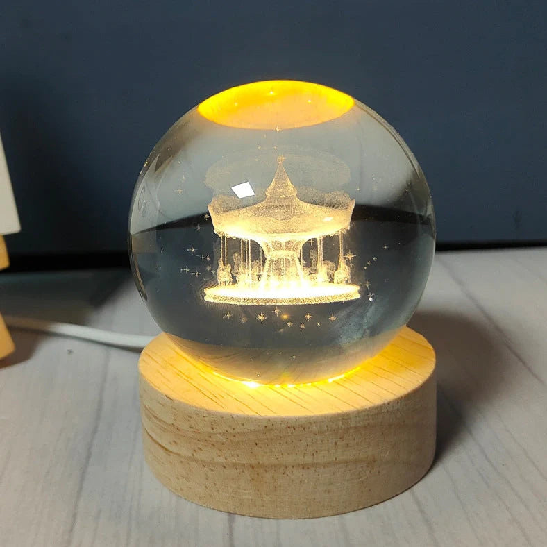 White crystal ball night light with USB plug showing uniform illumination and decorative design options