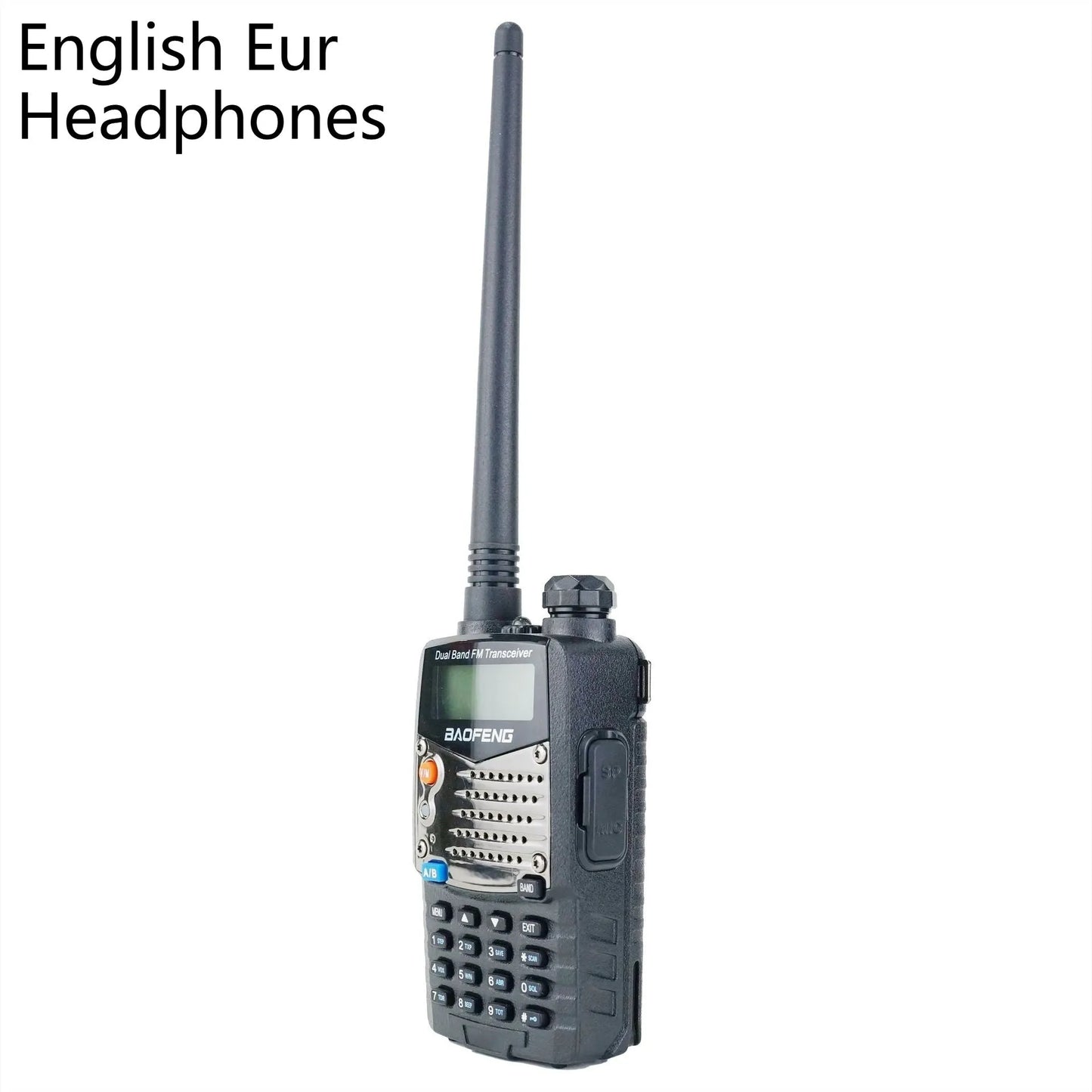 Baofeng UV-5RA handheld dual-band two-way radio with dual display screen and antenna.