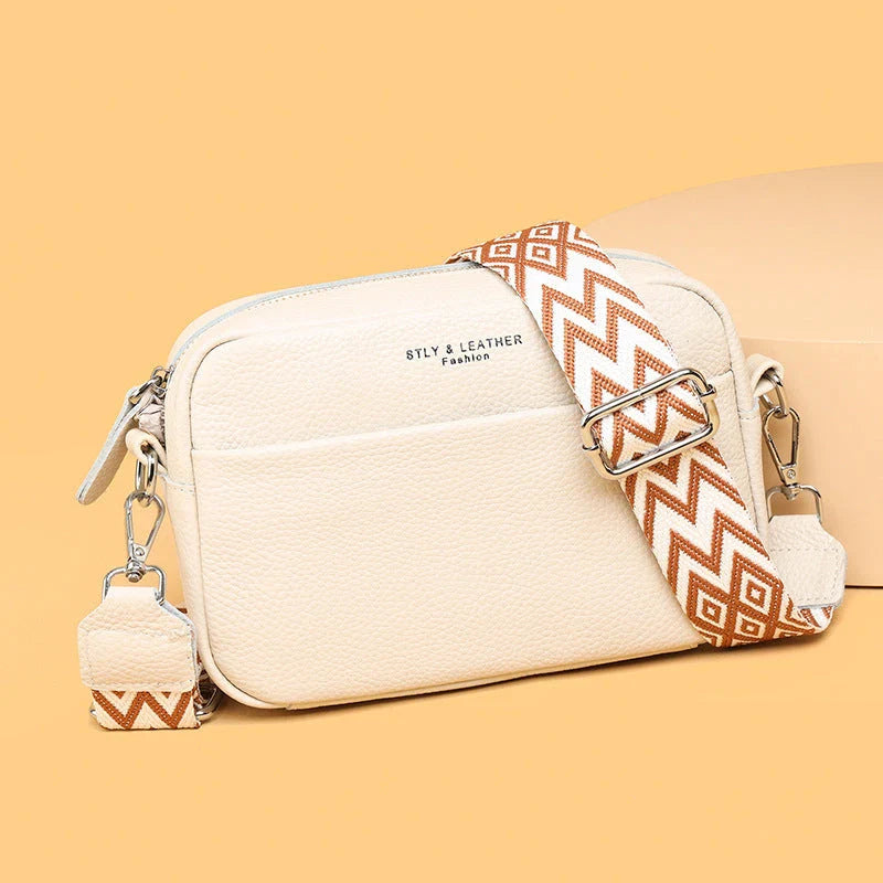 Fashionable crossbody bag with stylish rhombus embroidered shoulder strap in various color options