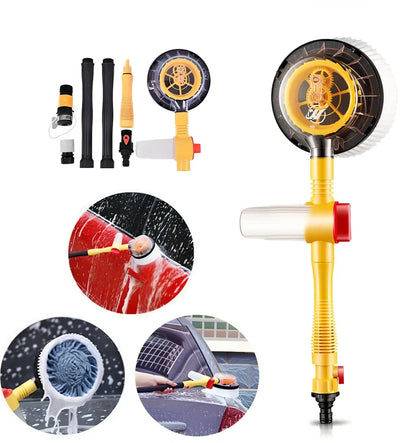 Yellow automatic rotating car wash brush with 130cm telescopic handle and 26cm chenille head for efficient vehicle cleaning