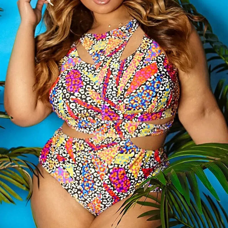 Plus size ethnic print one-piece swimsuit with high elasticity fabric