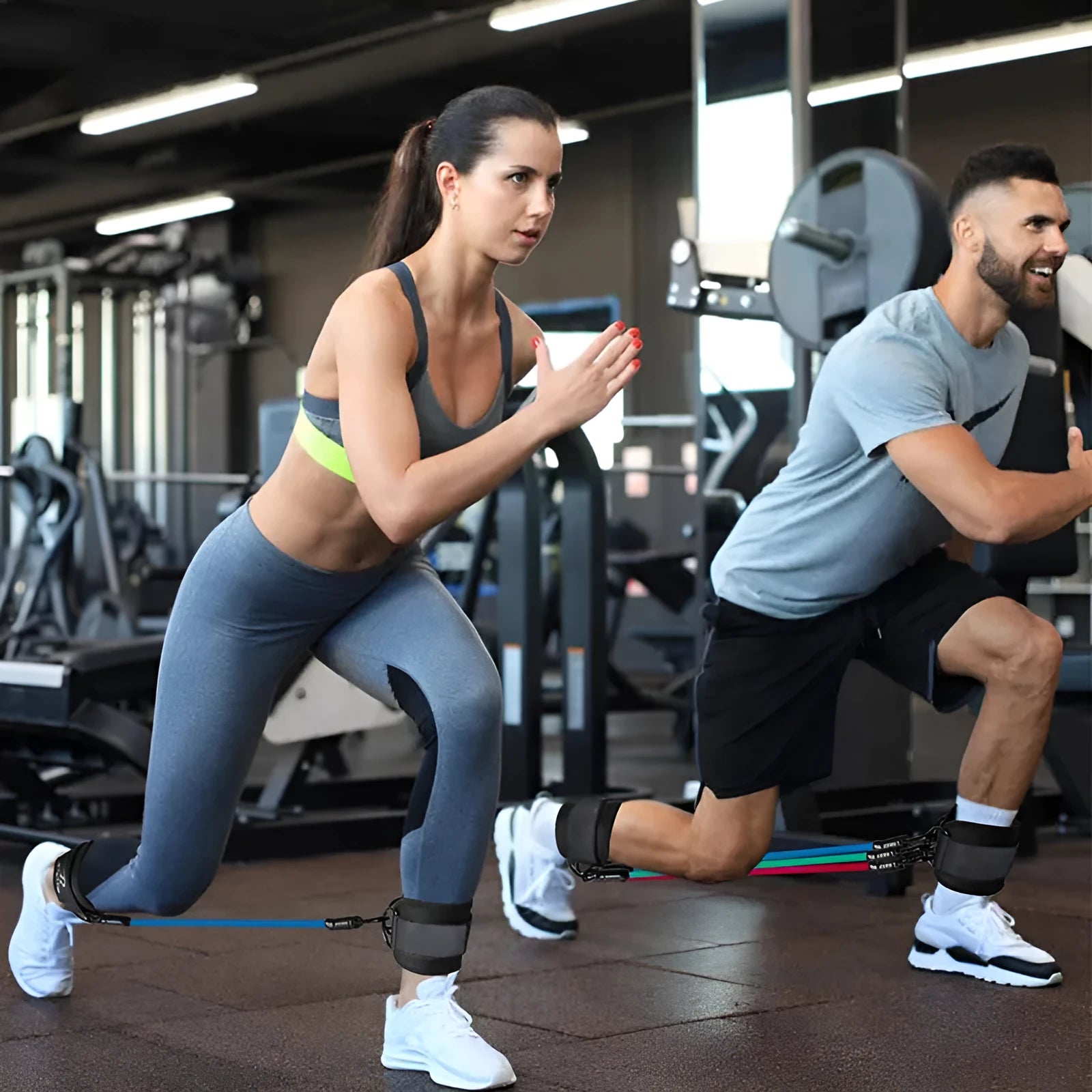TPE resistance band set with 10, 20, 30 pound options and ankle buckle design for hip and leg exercises