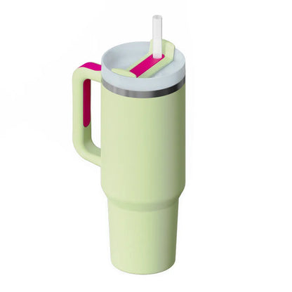 40 oz stainless steel insulated tumbler with handle and straw in tapered mug design