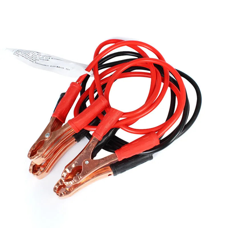 Black and red 500A car battery clip emergency kit with 2 metre PVC cables in OPP storage bag