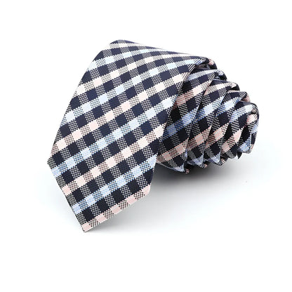 Men's 6cm skinny plaid polyester tie, 145cm length, in various patterns for casual professional look
