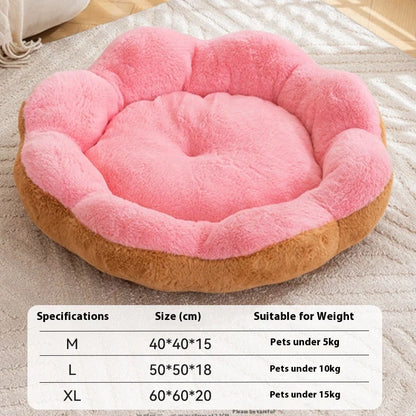 Round detachable washable pet bed with raised sides showing brown grey colour option