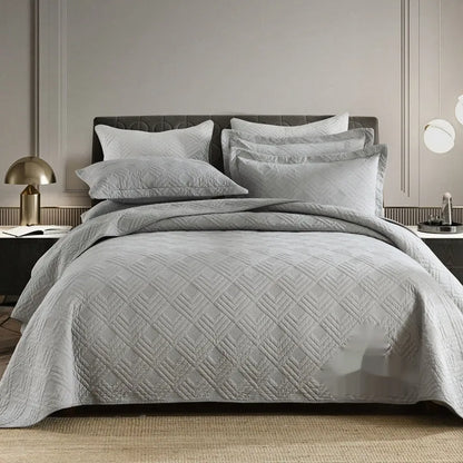 Double-sided pure cotton bed cover three-piece set with Damascus pattern in beige and yellow colour scheme