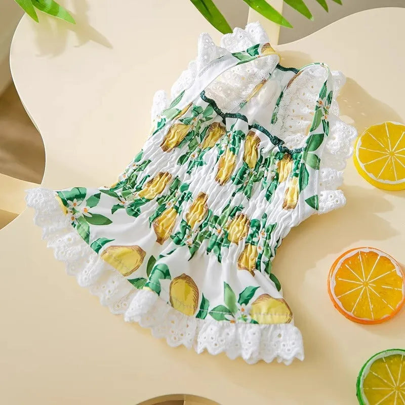 Rock yellow lemon coloured dog dress with strap skirt design and princess styling