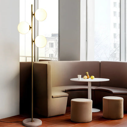 Vertical aluminium alloy floor lamp with gold finish and glass elements, 155cm height