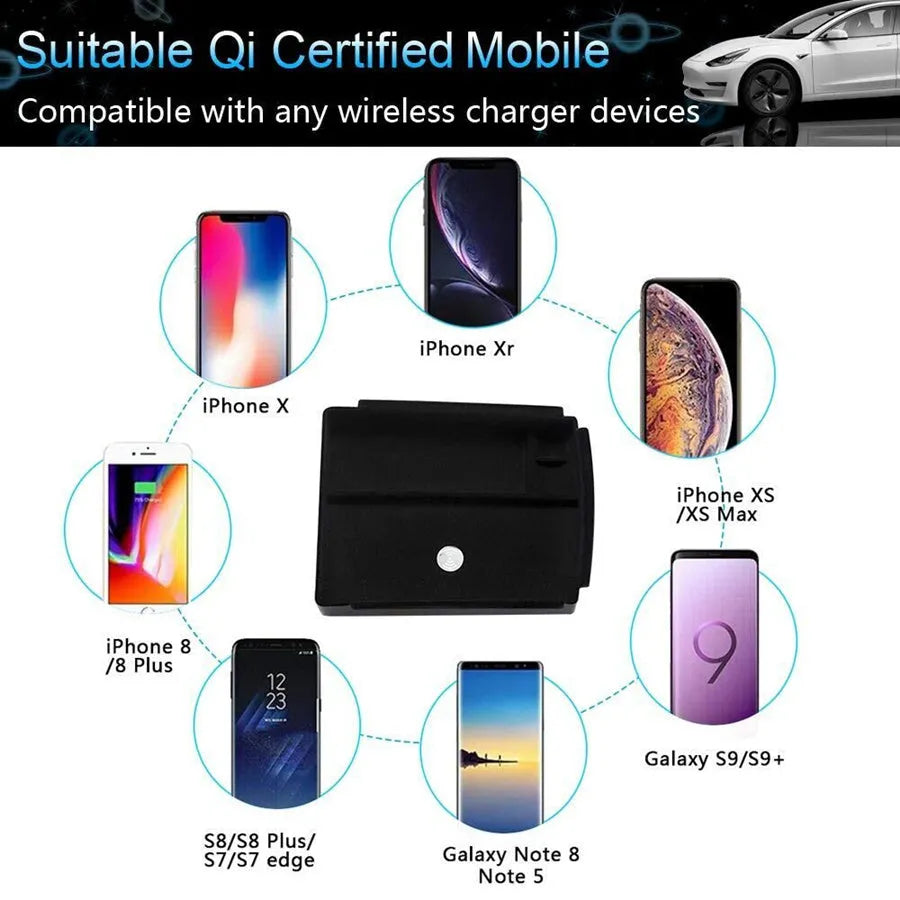 Black Qi wireless charging station with base support for smartphones