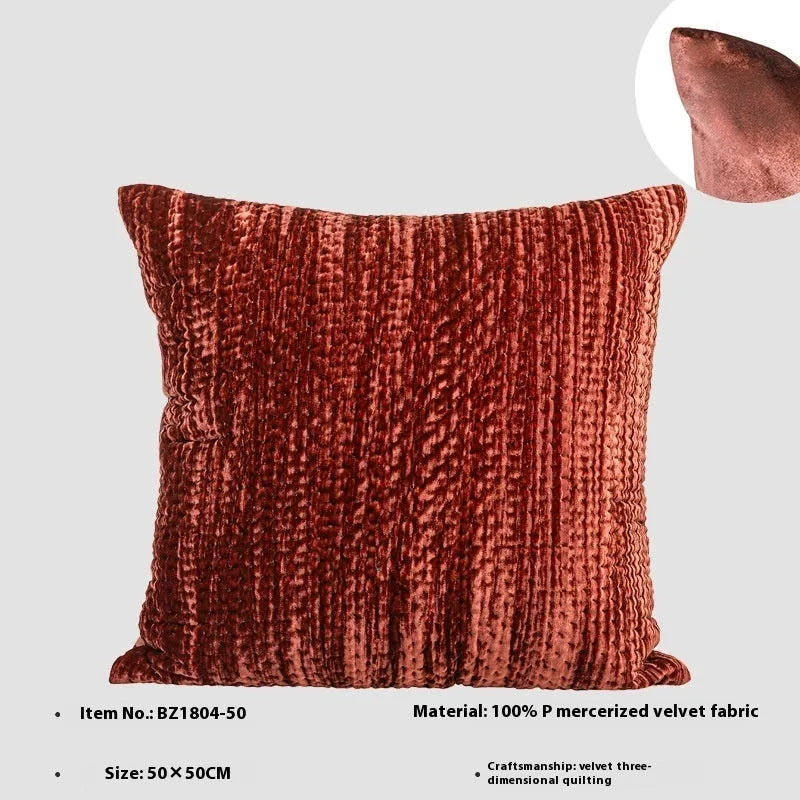 Antique style quilted cushion pillow with mercerised velvet embossing in green, red, mocha, or orange colours