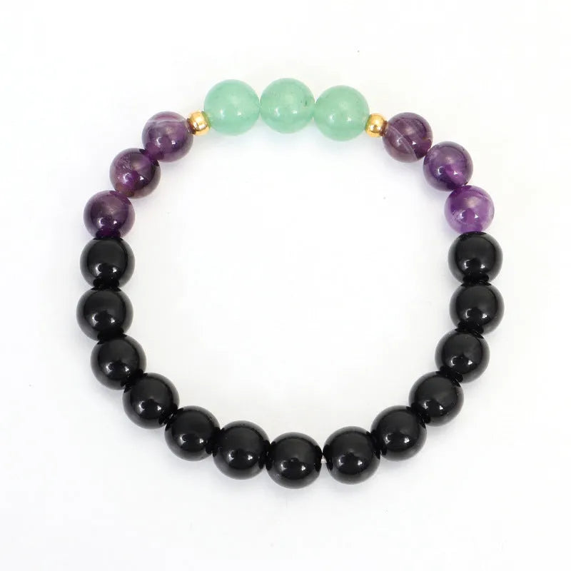 Long yoga necklace with geometric lotus pendant and stone beads, matching bracelet, adjustable 51-80cm chain