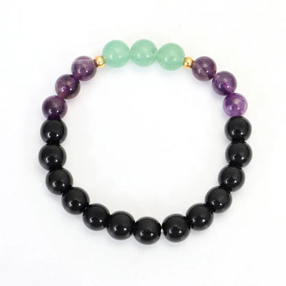 Long yoga necklace with geometric lotus pendant and stone beads, matching bracelet, adjustable 51-80cm chain