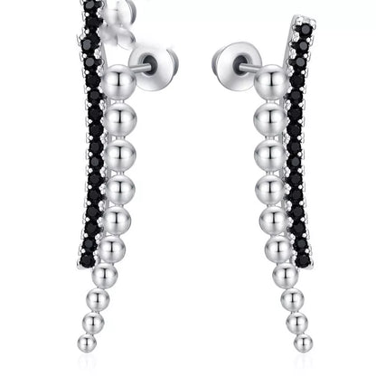 Long slimming ornament beads zircon copper earrings in black with round zircon beads
