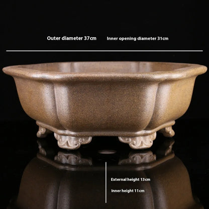 Handmade purple sand plant basin in large hexagonal or Begonia style with breathable clay construction