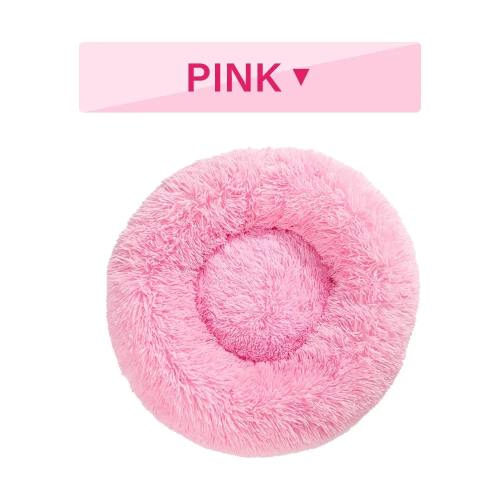 XXL fluffy donut dog bed in luxury long plush with 100cm diameter for large pets