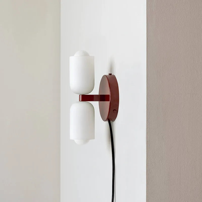 Cream base double head wall lamp with white glass shade and iron body, 220V wall light