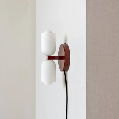 Cream base double head wall lamp with white glass shade and iron body, 220V wall light