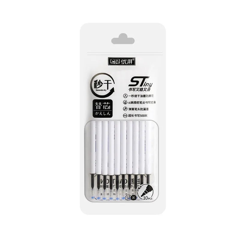 One Second Quick-drying Refill Neutral Push Bullet in black, red, blue, and ink blue colours with 500m writing length