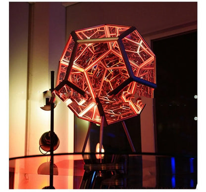 Infinite Dodecahedron LED Galaxy Projector Lamp displaying colorful patterns