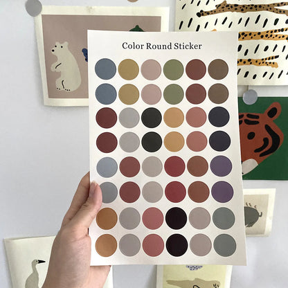 Sheet of 48 round Morandi colour polka dot stickers for marking planner pages.