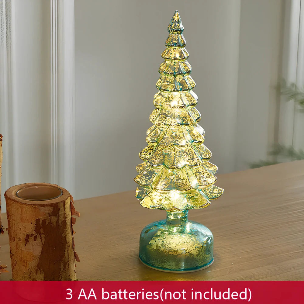 15cm geometric Christmas tree table decoration with glitter finish on borosilicate glass