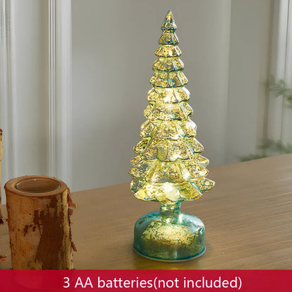 15cm geometric Christmas tree table decoration with glitter finish on borosilicate glass