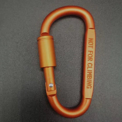 D-type aluminium climbing carabiner with screw-lock gate in bright black colour, 8cm flat design