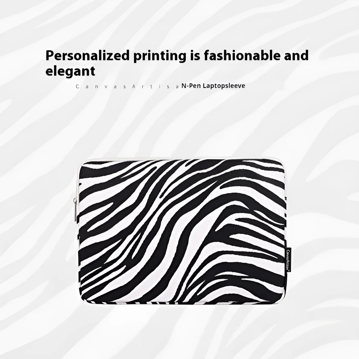Black and white zebra pattern polyester protective sleeve for a digital notebook, available in 11 to 17 inch sizes