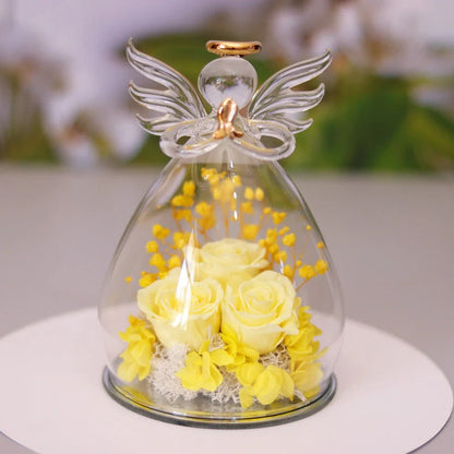 Angel Glass Cover Eternal Flower Gift Box with dried rose inside