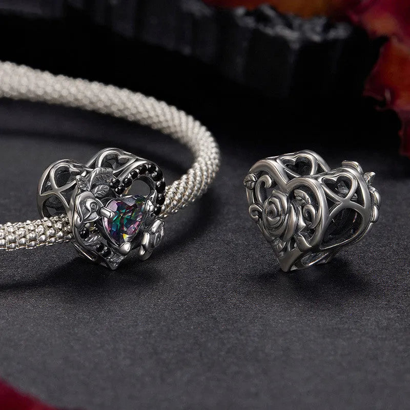 925 silver rose bead charm, 1.1cm by 1.2cm with 0.45cm aperture, dark style DIY jewellery bead