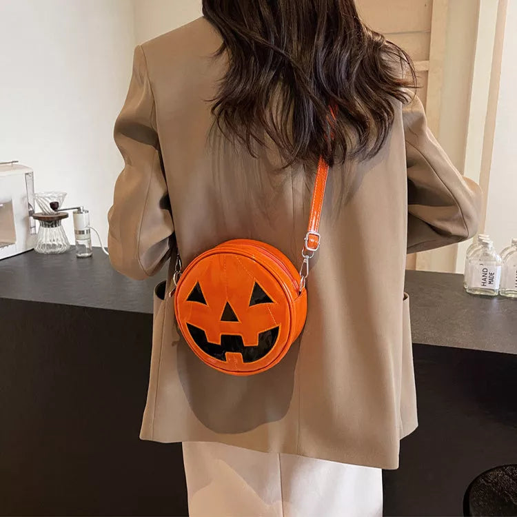Halloween Pumpkin Small Round Bag in Orange, Black, and White