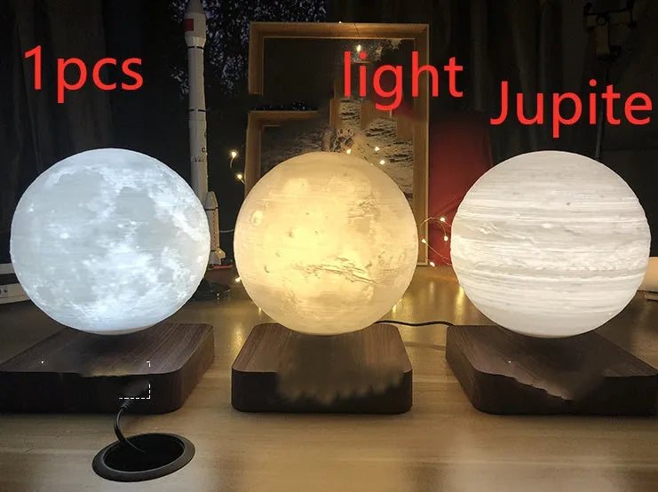 Magnetic levitation moon lamp with 14cm 3D printed moon floating 15mm above a wooden base, touch switch night light