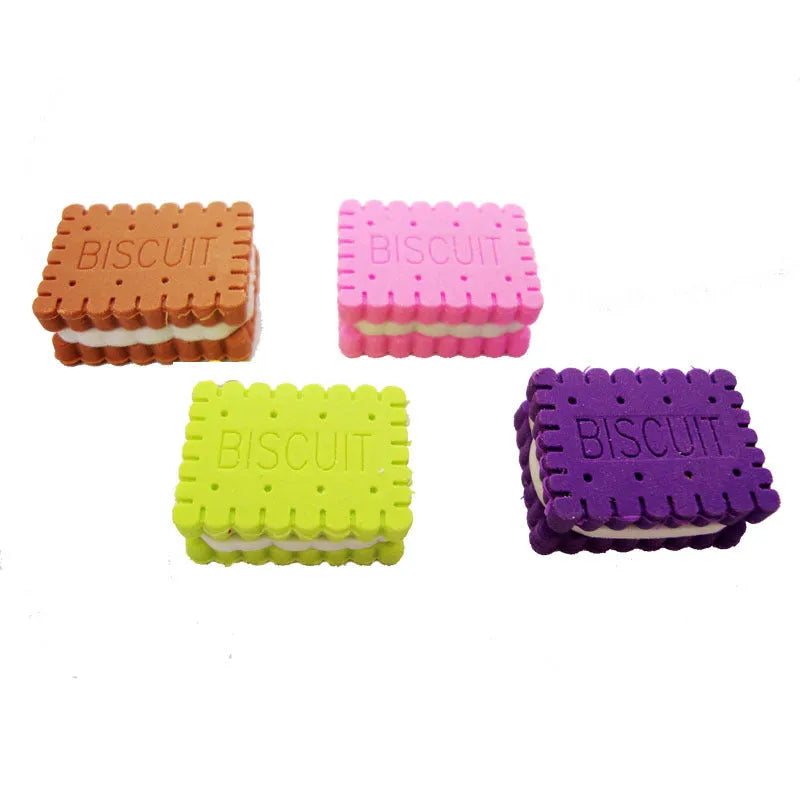 Sandwich biscuit shaped novelty eraser in brown, pink, green, or purple colours for DIY and decoration.