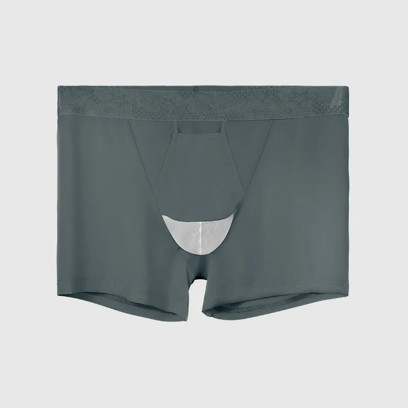 Men's black ice silk knitted nylon sports underwear, mid waist boyshort design