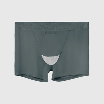 Men's black ice silk knitted nylon sports underwear, mid waist boyshort design