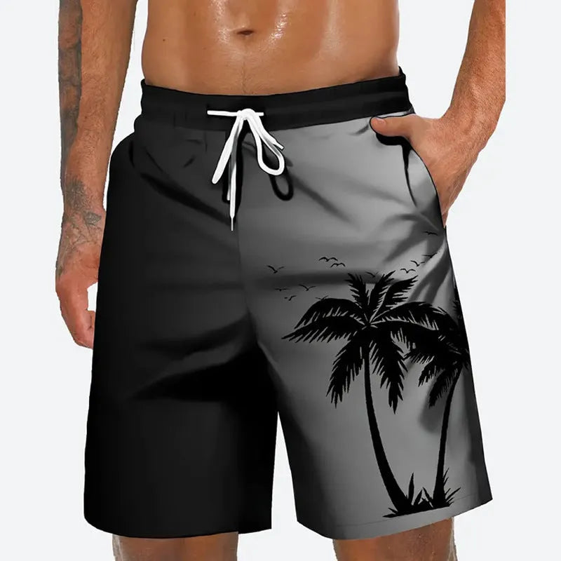 Men's loose fit polyester beach shorts in various colours showing size range up to 5XL