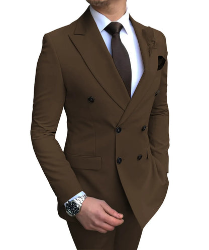 Men's two-piece slim fit wedding suit with straight collar and side slits, available in 15 colours and sizes XS to 5XL.