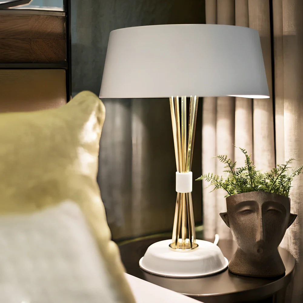 European style iron table lamp, 35cm diameter base, 66cm height, black or white finish with LED bulb and metal lampholder