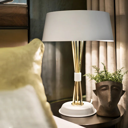 European style iron table lamp, 35cm diameter base, 66cm height, black or white finish with LED bulb and metal lampholder