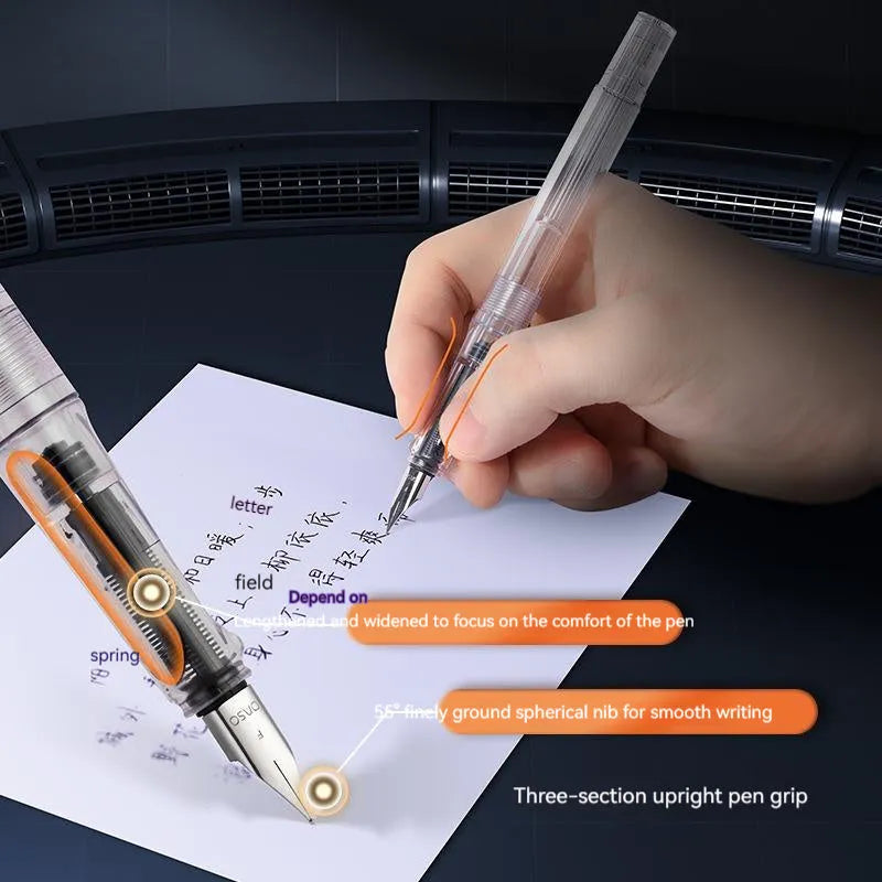 Student writing automatic suction pen set with plastic construction includes 0.38mm or 0.5mm pen heads for learning and office environments, available with black, blue black, or blue ink cartridges.